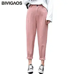 BIVIGAOS Весна 2019 новые женские хлопковые штаны-шаровары комбинезон на пуговице корейский хип-хоп свободные Повседневное брюки-карго Винтаж