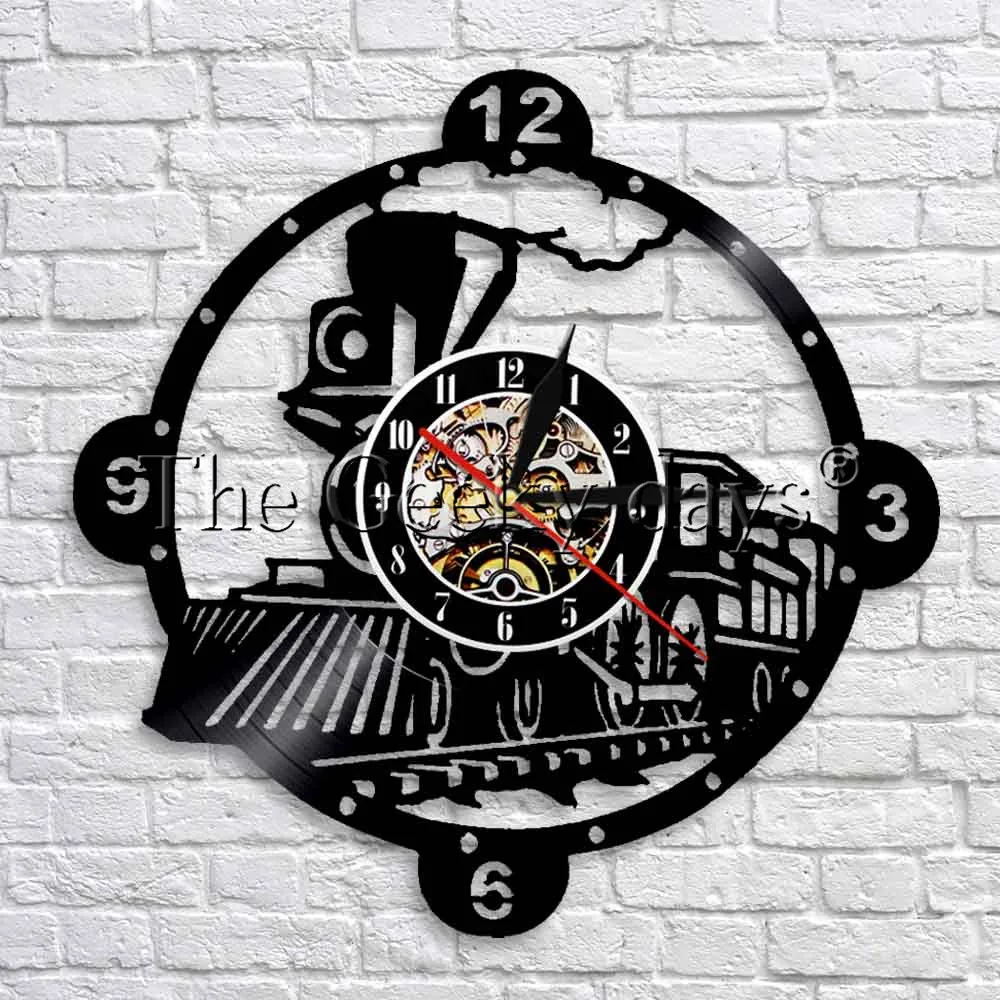 

Steam Locomotive Train Wall Clock Vintage Steam Engine Vinyl Record Wall Clock Train Locomotive Wall Decor Modern Design
