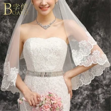 BOAKO 1.5m Velo Da Sposa Avorio Doppio Strato Breve Bridal Veil Bordo In Pizzo Accessorio di Cerimonia Nuziale Della Sposa Acconciature Veli K5