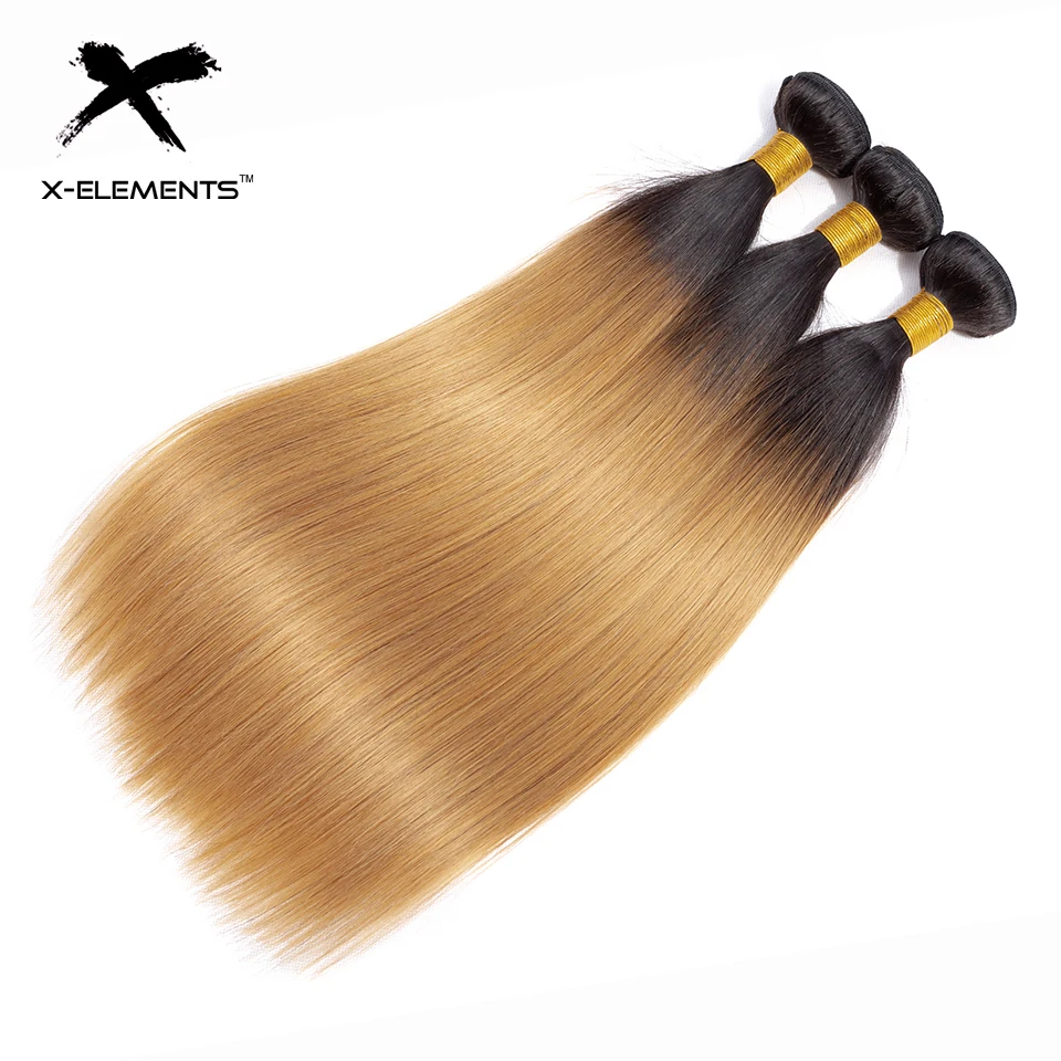 X-Elements Hair Ombre Peruvian Straight Hair Bundles Non Remy Ombre Hair Extensions 1 3 4 Pcs Two Tones Color Hair Weave Bundles (5)