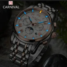Карнавал роскошный бренд moon phase Тритий T25 светящиеся военные часы Механические Мужские часы Полный стали водонепроницаемые часы relojs