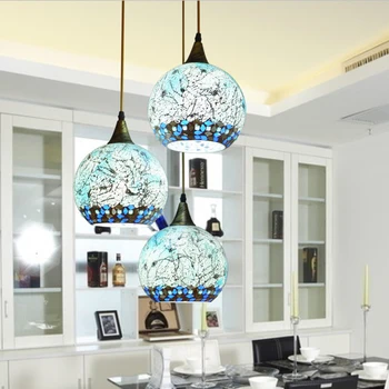 

Mediterranean Bohemian Style Glass Lampshade Pendant Light Suspended Luminaire Corridor For Bedroom Lamp Scandinavian