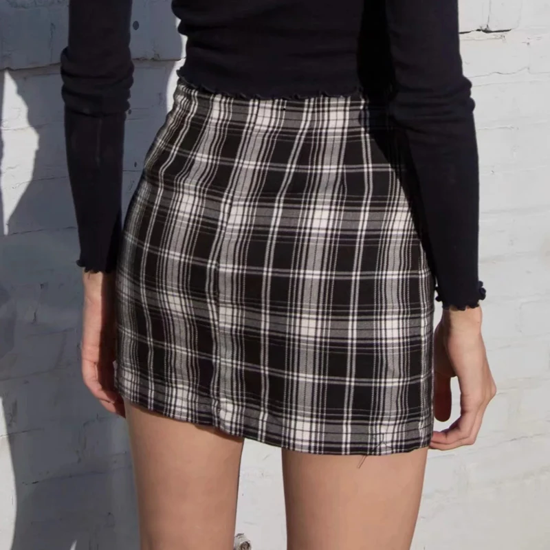 Black and white Plaid Mini Skirt