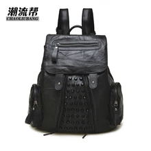 Nouveau Rivet Doux Moutons Véritable Bandoulière En Cuir Sac De Mode Voyage Sac de Haute Qualité Épaule Femmes Sac À Dos Mochila Feminina