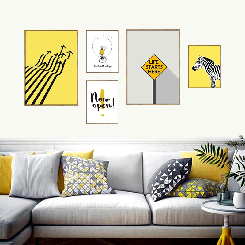 

Yellow Light Decor Modern Abstract Pictures Wall Painting English Letters Quotes Canvas Art Print Poster Home Decor