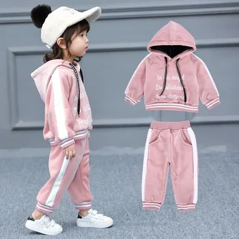 

girls outfit winter clothing sets 2017 costume for kids sweatshirt +pants thick warm 2 pieces