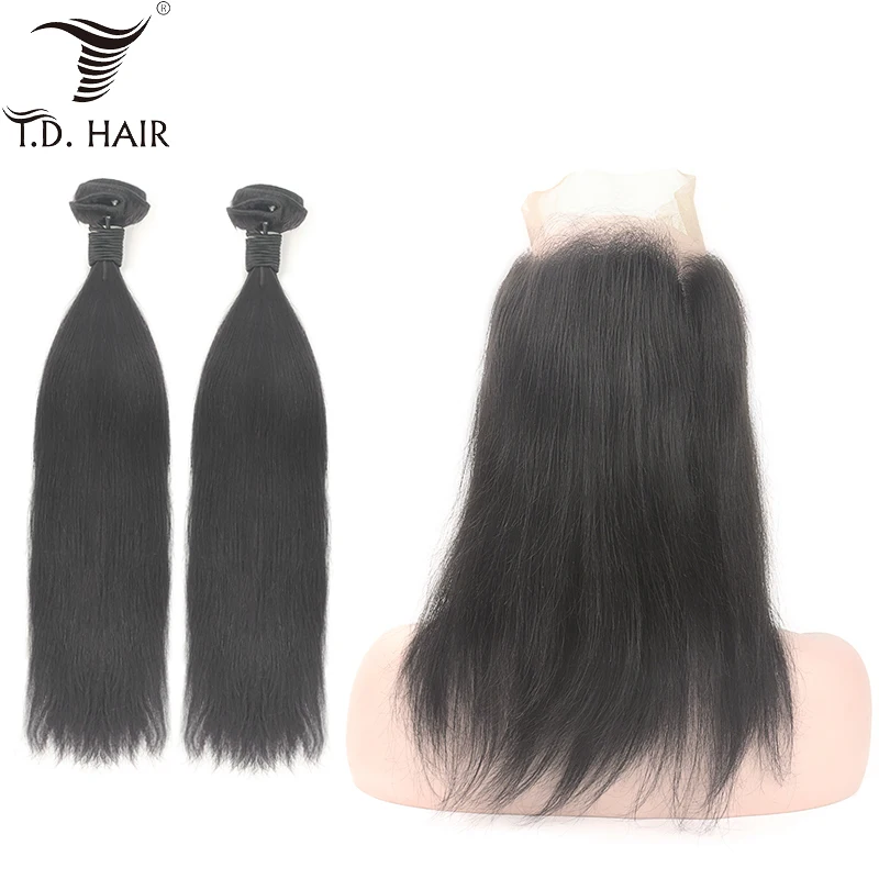 Tdhair перуанские 360 фронтальные Закрытие с пучками человеческих волос Прямые Пучки