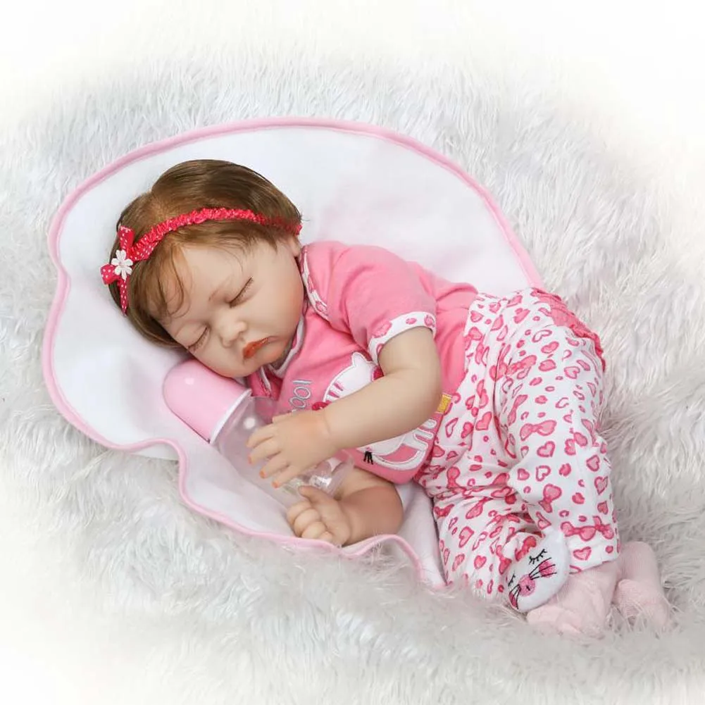 

NPK 55cm Silicone Reborn Newborn Doll Set Lifelike Cute Girl Sleeping Baby Dolls for Kids Playmate S7JN