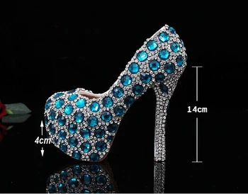 

Handmade Rhinestone Party Prom pumps Bridesmaid Shoes Gorgeous Unique Sparkling Blue Crystal Diamond Wedding Bridal Shoes