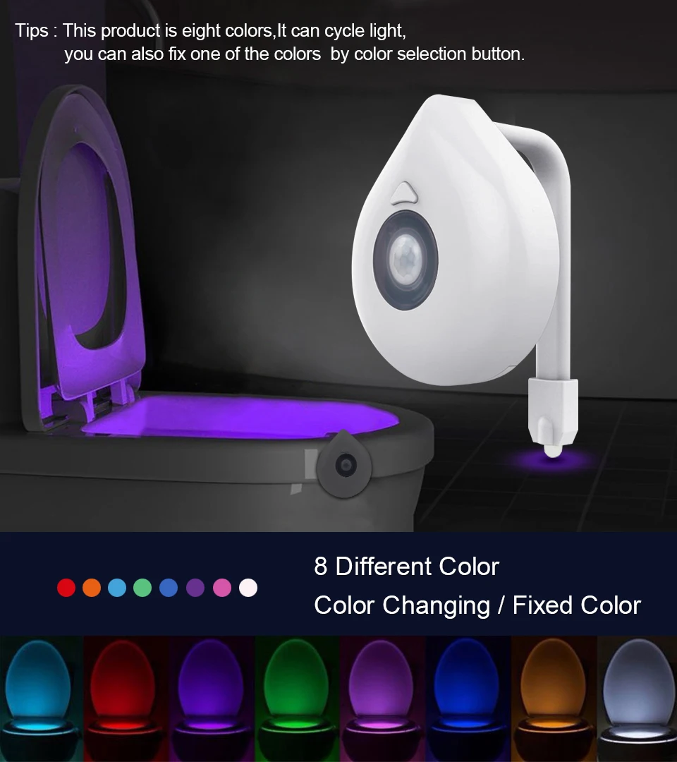 Aimkeeg для туалета с питанием от аккумулятора, подсветка RGB, 8 цветов, сменный светодиодный светильник с датчиком движения, светильник для туалета, ночной Светильник для ванной комнаты