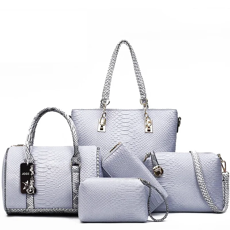 

New Luxury Serpentine Woman Handbags 5 Pcs Composite Bags Set Ladies Shoulder Crossbody Messenger Bag Purse Clutch Wallet