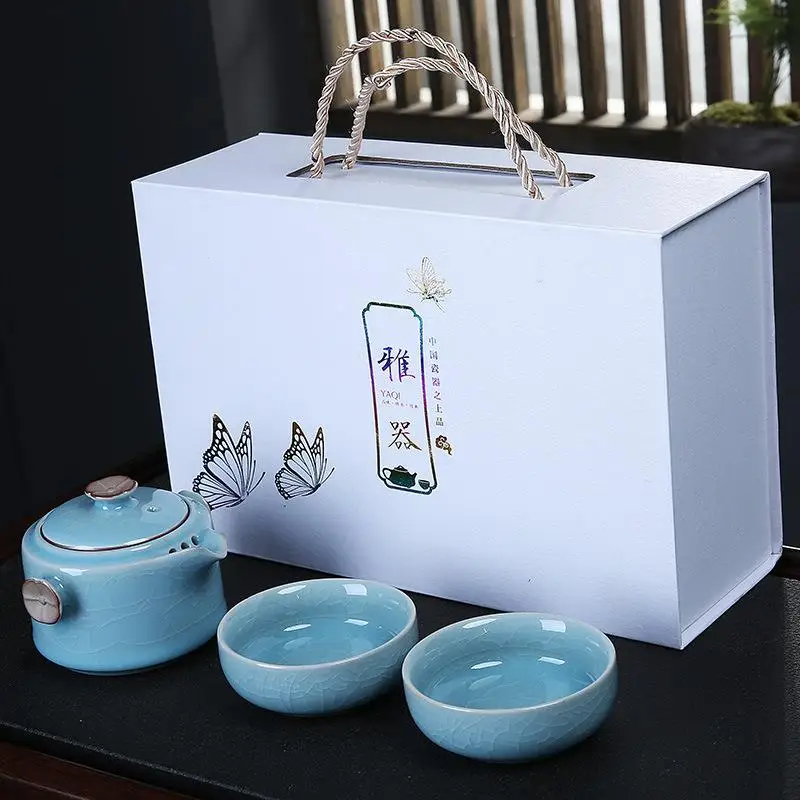 New Chinese Kung Fu Tea Set Ceramic Portable Teapot Set Outdoor Travel Gaiwan Tea Cups of Tea for W