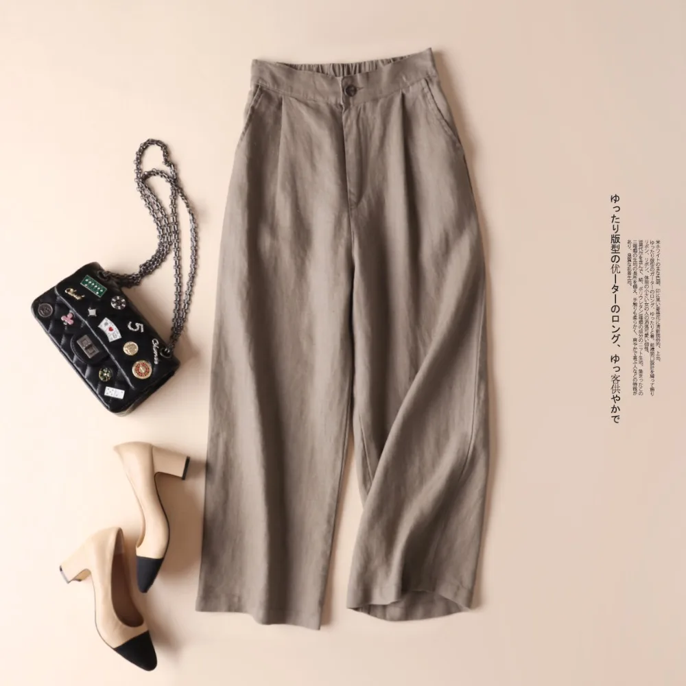 

Spring Autumn Women All-match Loose Linen Wide Leg Pants