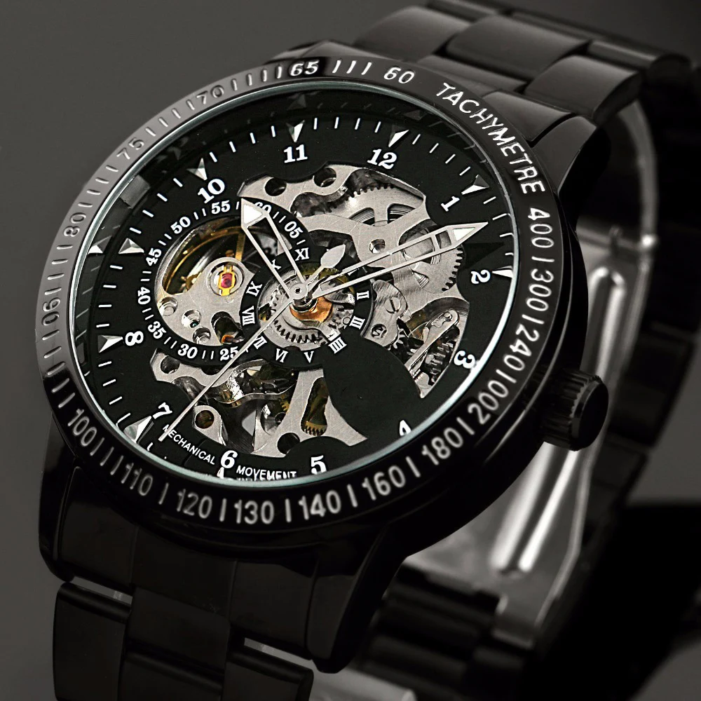 Fashion font b Men s b font Brand Sport Watch Stainless Steel Skeleton Automatic font b