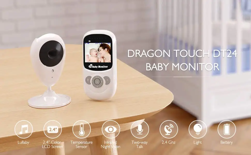 Dragon Touch DT24 беспроводной видеоняни монитор с 2,4 дюймовым ЖК-экраном Цифровая камера детская няня, безопасность камера ночного видения