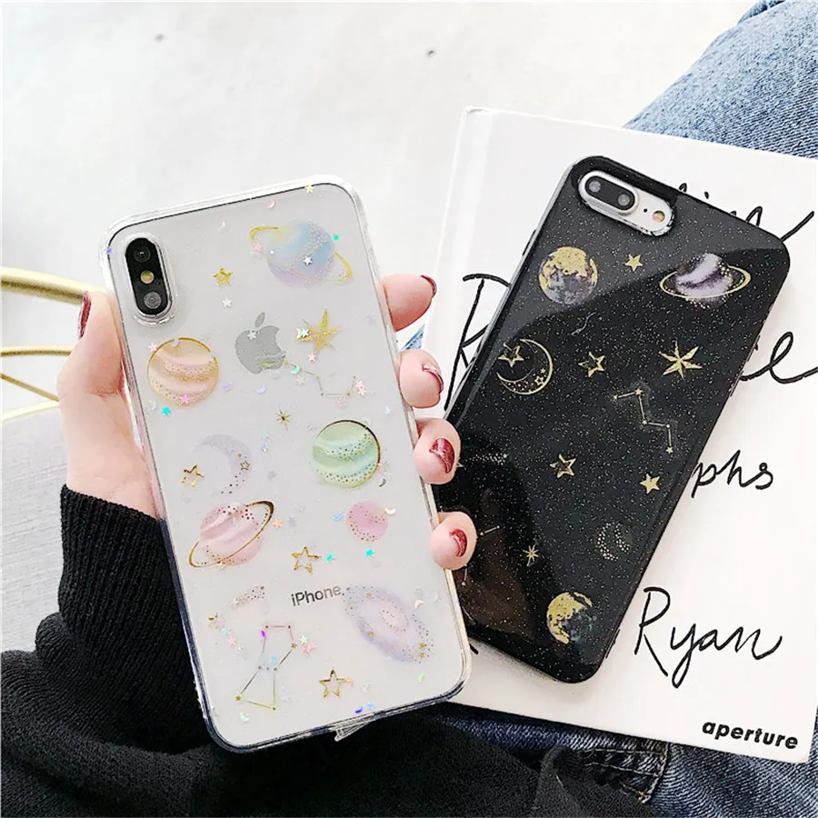 

For Samsung Galaxy J4 Plus J6 J6plus Case Luxury Space Moon Glitter Silicone Soft Phone Cases for Samsung A6 A8 Plus A9 A7 2018