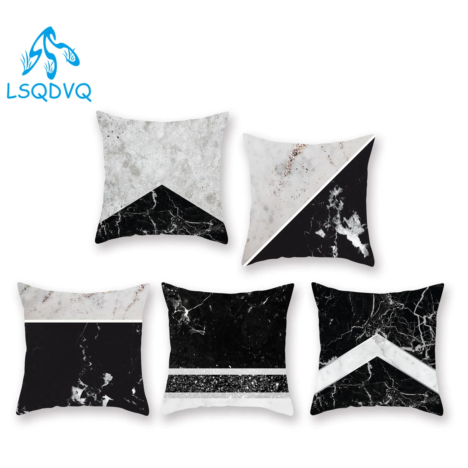 

100% Polyester Black and White Marble Texture Throw Pillows Cover Cushion Cover for Sofa Home Car Bedroom Decoration 45x45cm