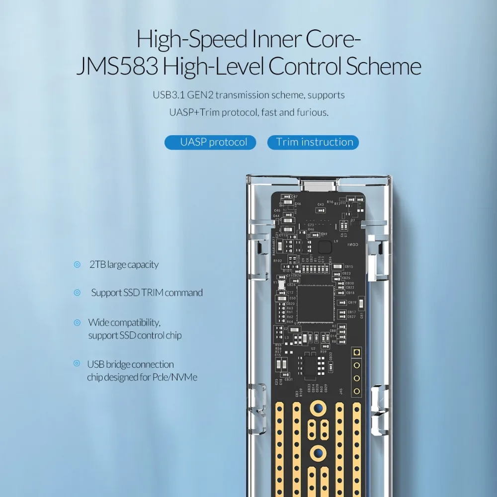 Чехол ORICO M.2 SSD для NVME PCIE NGFF SATA M/B Ключ SSD диск NVME SSD корпус M.2 для USB C прозрачный жесткий диск 10 Гбит/с