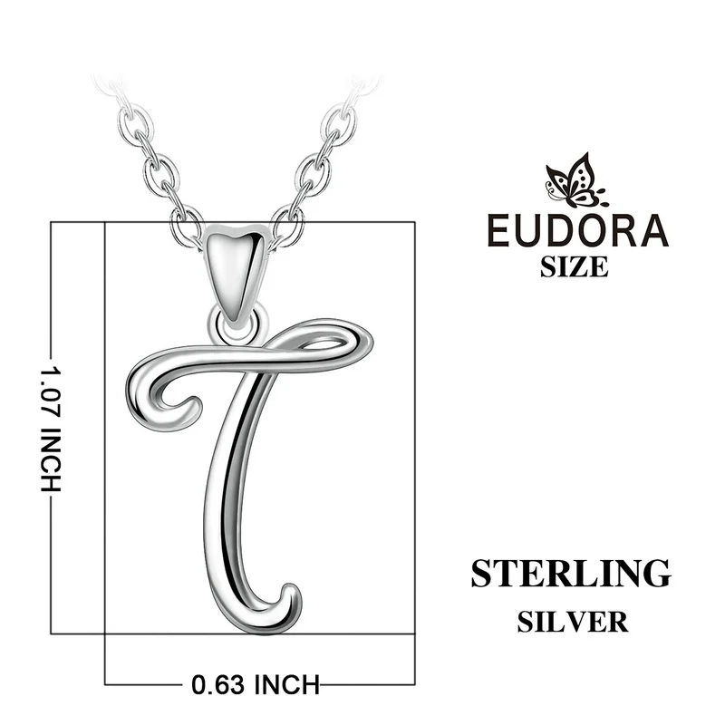 EUDORA, новинка, 925 пробы, серебряное, Т-образное, с буквенным именем, ожерелье для женщин, мужчин, модное, персонализированное, Т-образное, очаровательное, хорошее ювелирное изделие, CYD109T