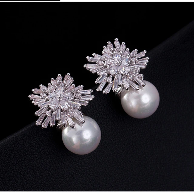 Elegant New Design Fashion Luxury Snowflake Zircon Pearl Earrings Elegant New Design Fashion Luxury Snowflake Zircon Pearl Earrings Jewelry With Aaa Cubic Zirconia