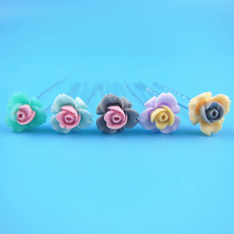 5pcs/lot Beauty Wedding Bridal Rose Flower Hair Pin Clip U Shape Bridesmaid Women Accessory Jewelry