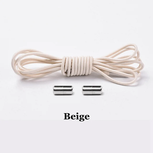 1Pair Elastic Shoelaces Round No Tie Shoe laces Sneakers Shoelace Kids Adult Rubber elastic Laces Lock One Size Fits All Shoes Beige