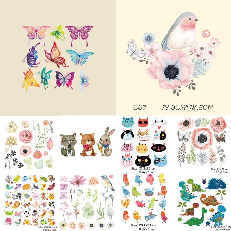 Patches Hot Vinyl Cartoon Animals Flower Kids Clothes Clothing Patch DIY Accessory Applique Badge Heat Transfer Ironing