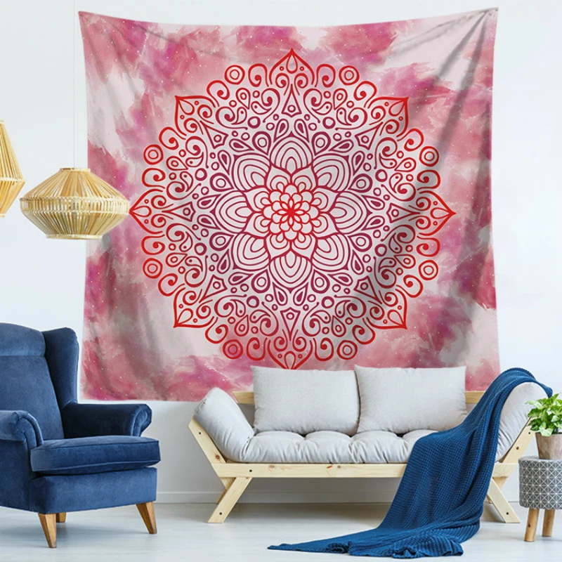 

Bohemian Wall Tapestry Macrame Wall Hanging Floral Printed Psychedelic Mandala Tapestry Hippie Boho Decor Wall Cloth Tapestries