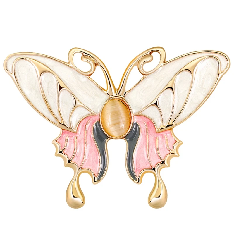 

Lovely Pink White Enamel Carton Butterfly Brooch Pin Opal Gold Alloy Femme Custome Hijab Scarf Clip Pin Broach Corsage