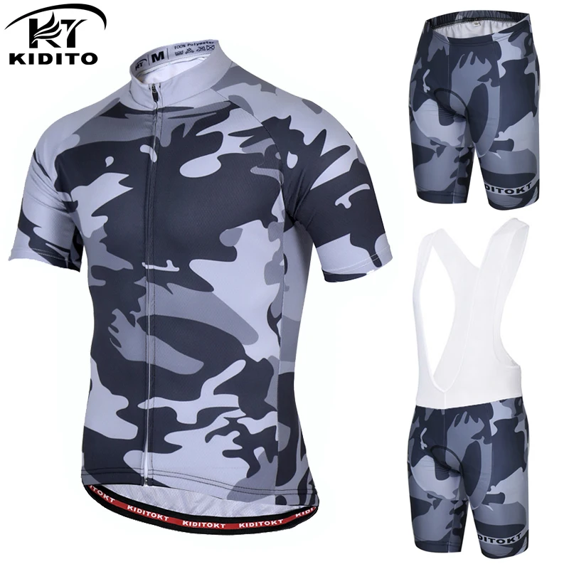 

KIDITOKT Cycling Jersey Set Men Anti-UV Pro Summer MTB Bicycle Cycling Clothing Suit Breathable Racing Bike Bib Clothes Suit