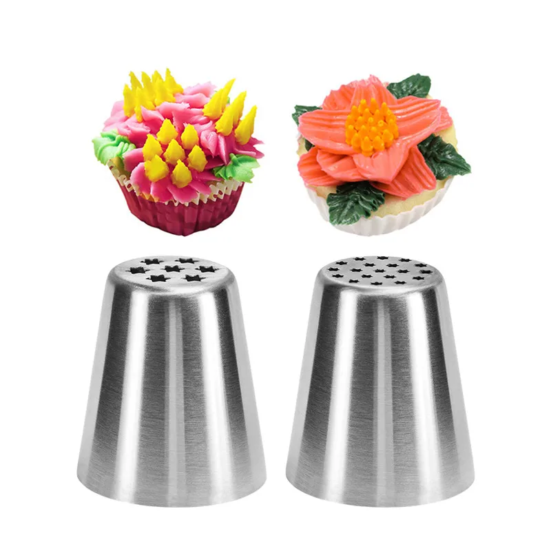 

VOGVIGO 2pc/set Stainless Steel Russian Nozzle Icing Piping Tips Flower Cream Sugarcraft Pastry Baking Tool Cake Decorator