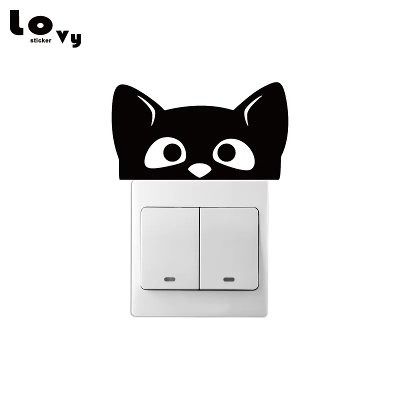 Peeking Kitty виниловый переключатель мультяшная наклейка животное кошка на стену для