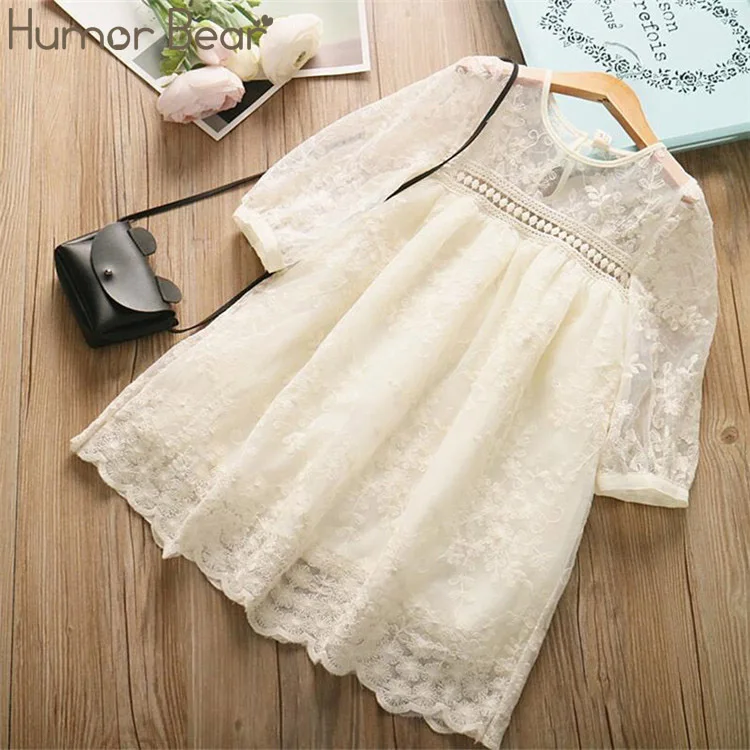 

Humor Bear New Girls Dress Lace Half Sleeve Summer Dresses For Girl Embroidered Beige Dress Children Clothes Kids Princess Dress