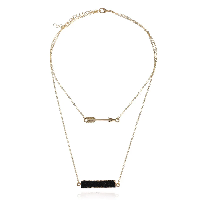 Новый Дизайн золото Цвет два Слои цепи Цепочки и ожерелья стрелка бар кулон