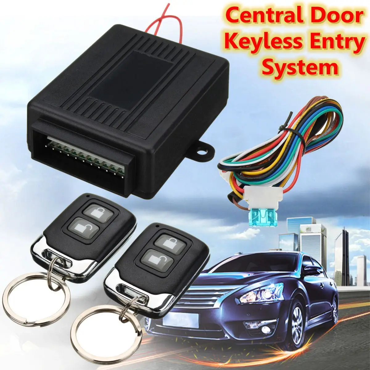 

Universal 12V 108dB Car Alarm Systems Central Door Lock Locking Keyless Entry System With 2 Remote Controllers