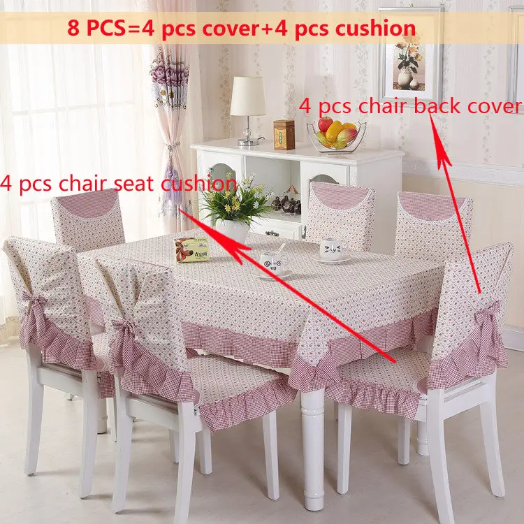 Print Dinning Tablecloth Cotton Cloth Fabric Table Cloth Chair Cover Chair Cushion Set Household Decoration Tea Table Cloth - Цвет: Purple 8pcs
