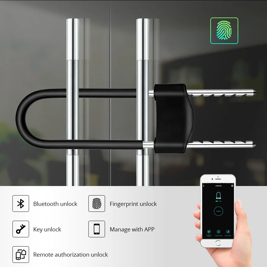 

Golden Security Waterproof Smart APP Control Fingerprint Bluetooth Key Fingerprint Door Lock Security Padlock