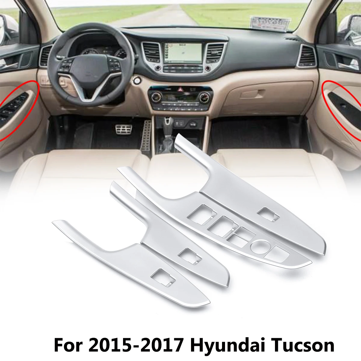 

4Pcs Silver Chrome Door Window Switch Control Panel Cover Trim Interior Molding Styling for Hyundai Tucson 2015 2016 2017