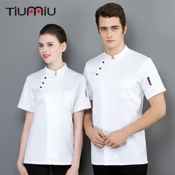 

2019 New Arrival Chef Short Sleeves Jacket Kitchen Restaurant Uniform Summer Breathable Cook Workwear Unisex Chef Uniform Shirt