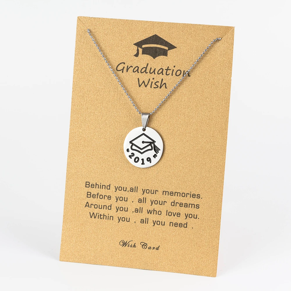 

2019 Sliver Memory Glass Graduation Season Series Wish Card Necklace Student Women Statement Necklace Jewelry Gift