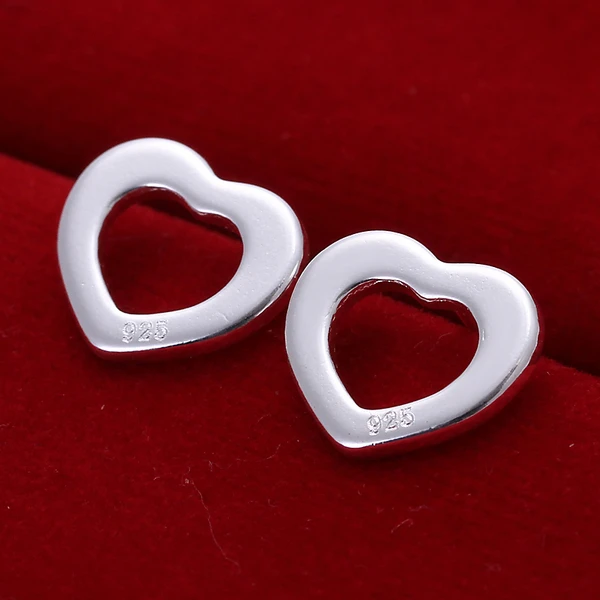 

E109 Top Quality Silver Plated & Stamped 925 open peach heart Stud earring for women gift hook fashion promotion