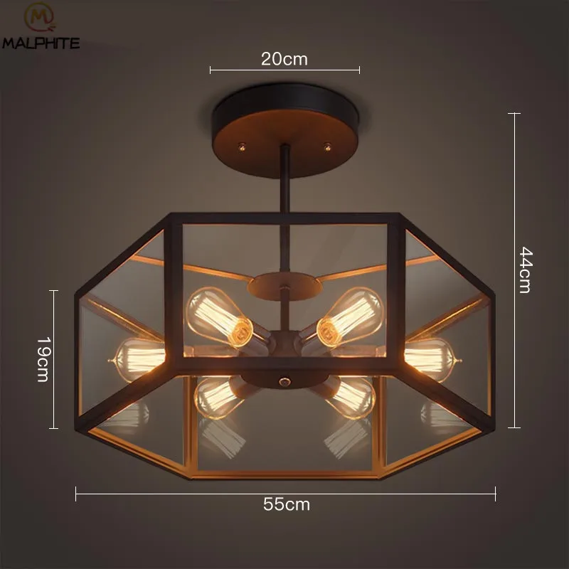 Светодиодный потолочный светильник в стиле ретро, промышленный декор, современный стеклянный подвесной потолочный светильник, светильник для кафе, прямоугольная промышленная осветительная арматура - Цвет корпуса: E