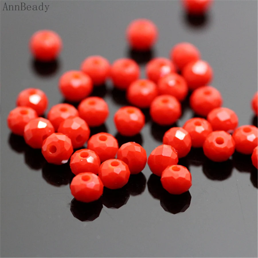 solid red AnnBeady, одноцветные, зеленые, 3*4 мм, 145 шт, Rondelle, австрийские граненые Хрустальные стеклянные бусины, свободные разделительные бусины для изготовления ювелирных изделий - Цвет: solid red