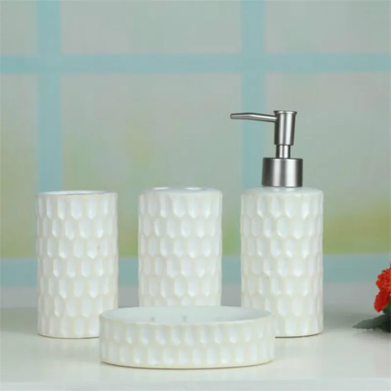 

European Ceramic Bathroom Set Accessories Bath Kit 4PCS/Set Simple White Color Toothpaste Holder Dispenser