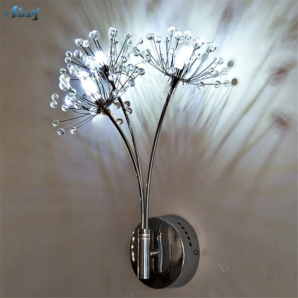 

Nordic Crystal Wall Lamp Dandelion Shape 3 Heads Living Room Decoration Corridor Wall Sconce Light Fixture Bedside Lamp Led G4