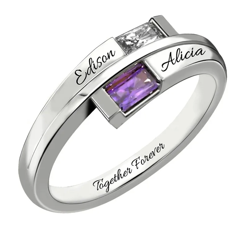 Двойное байпасное кольцо из стерлингового серебра с камнем рождения, фирменное кольцо с именем, кольцо для обещания, подарок матери для нее