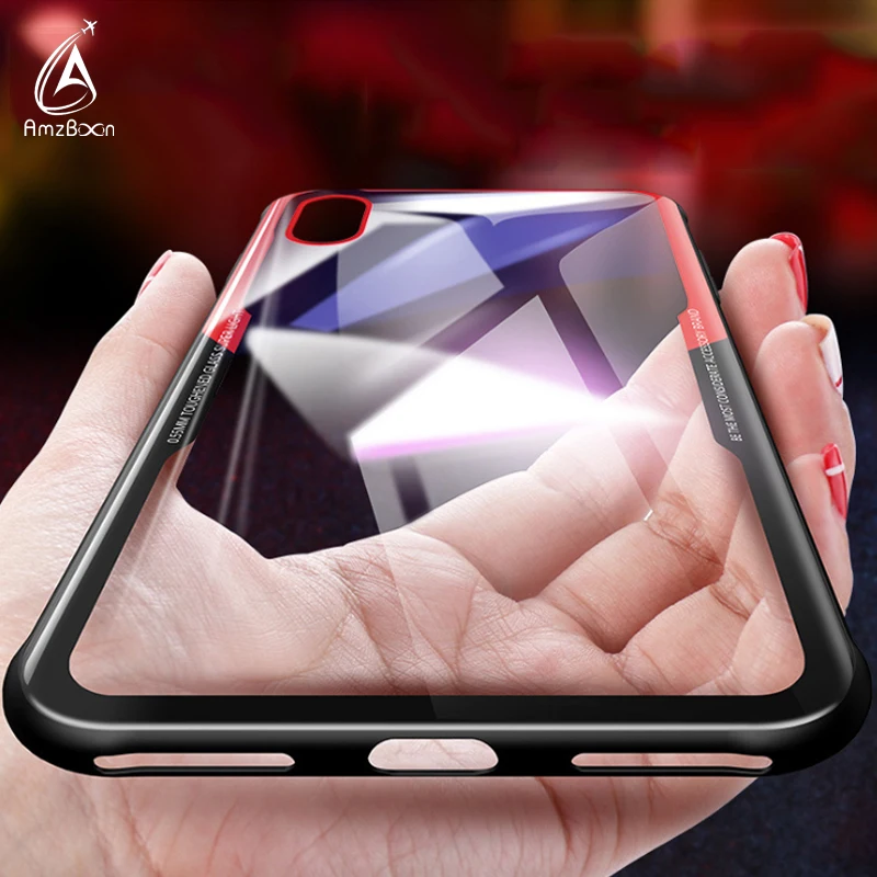 AmzBoon Luxury HD Clear TPU Back Glass Protector Cover Shell For Apple iPhone X Phone Shock-proof Bag Silicone Case for iPhoneX |
