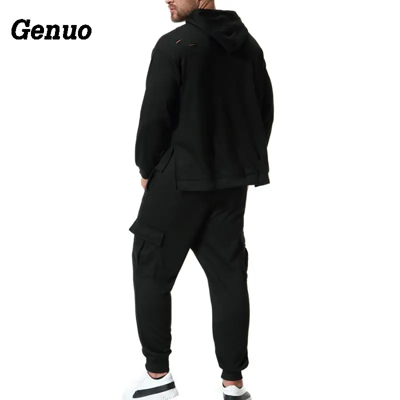 Genuo/осенний спортивный костюм с капюшоном, комплект из двух предметов, толстовка с капюшоном и дырками, спортивные штаны, уличная толстовка, спортивный костюм, S-2XL