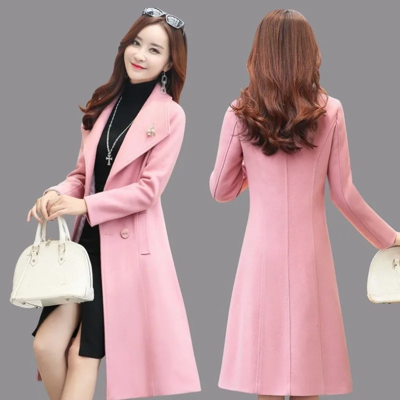 

2019 autumn and winter wear new Korean version of the slim slimming woolen coat tide long temperament woolen coat female Ms