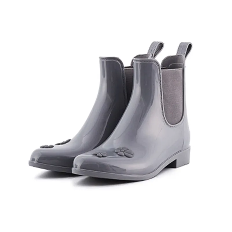 Rouroliu Women PVC Elastic Band Rain Boots Waterproof Water Shoes Woman Ankle Wellies Slip-on Black Pink Gray RT281 Rouroliu Women PVC Elastic Band Rain Boots Waterproof Water Shoes Woman Ankle Wellies Slip-on Black Pink Gray RT281